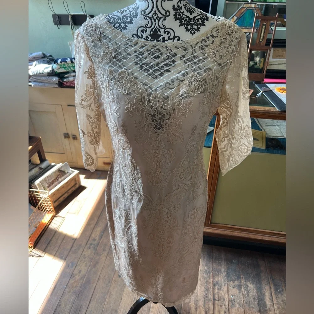 Elegant Lace Mother Of The Bride/Groom Sheath Silhouette 3/4 Sleeve Dress - Picture 3 of 16